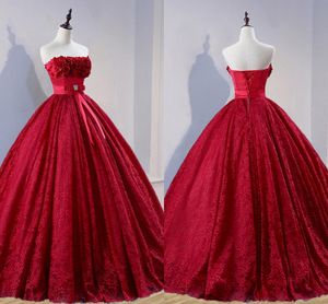 Handgemaakte bloemen prom jurken quinceanera baljurken kant sjerpen empire taille prinses feestjurk voor zoete 16 meisjes afstuderen jurk