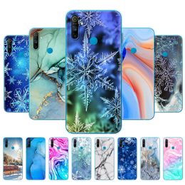 Para Realme C3 Case 6.5 pulgadas Soft Silicon TPU Back Phone Cover OPPO RMX2020 Capa Marble Snow Flake Invierno Navidad