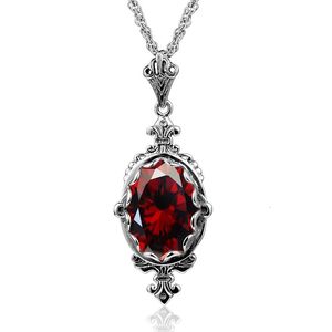 Fait à la main réel 925 en argent Sterling grenat pierre collier pendentif pour les femmes déclaration Vintage bijoux fins mère cadeaux à la mode 240327