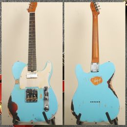 Handgemaakte TL Blue Vintage Relic Electric Guitar Chrome -hardware kan aanpasbaar zijn