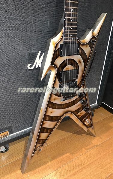 Fabriqué à la main Zakk Wylde Dimebag Darrell Rust Metal Bullseye Guitare électrique Floyd Rose Tremolo Pearl Razor Inlay Grover Tuners Chine Micros EMG Grover Tuners