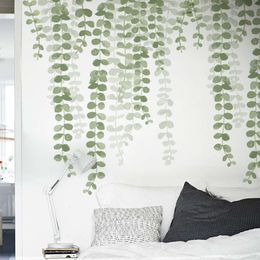 Autocollants muraux de vigne de feuilles vertes de 85cm de hauteur, peinture à la main, sparadrap muraux de printemps pour salon chambre à coucher, décoration de maison, peintures murales décoratives