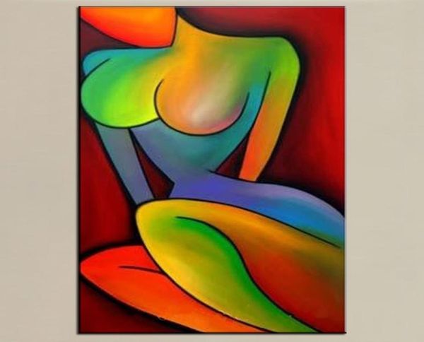 Pinturas al óleo desnudas abstractas pintadas a mano sobre lienzo, pintura colorida grande, decoración del hogar, arte de la pared, regalos 5558318