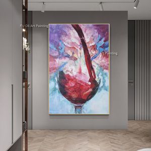 Peinture à l'huile abstraite peinte à la main, décor de cuisine moderne, Art mural, peinture sur toile en verre de vin coloré peinte à la main pour décor de salon