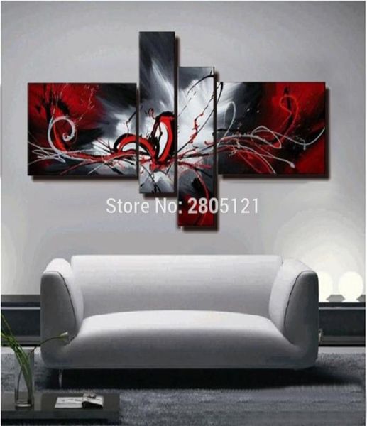 Pintura al óleo abstracta pintada a mano, lienzo rojo, negro y blanco, arte de pared, cuadro de pared rojo y negro, pinturas modulares para sala de estar 6638384