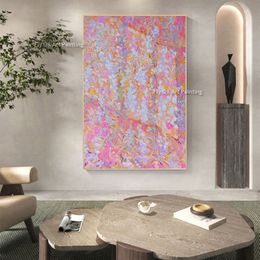 Handgeschilderd abstract roze bloemolie schilderij op canvas bloemen canvas schilderen schilderij muur kunst modern schilderij lente kunstwerken muur decor voor woonkamer huisdecoratie