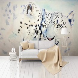 Handgeschilderde dieren witte luipaarden Po behang moderne binnenkamer decoraion kunst muur muurschildering canvas papier 3D aangepaste elke grootte 240129