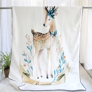 Handgeschilderde Dieren Winter Zachte Minky Flanel Thermische Baby Deken 2 Lagen Sherpa Pasgeboren Swaddle Peuter Quilt Kids Cover LJ201014