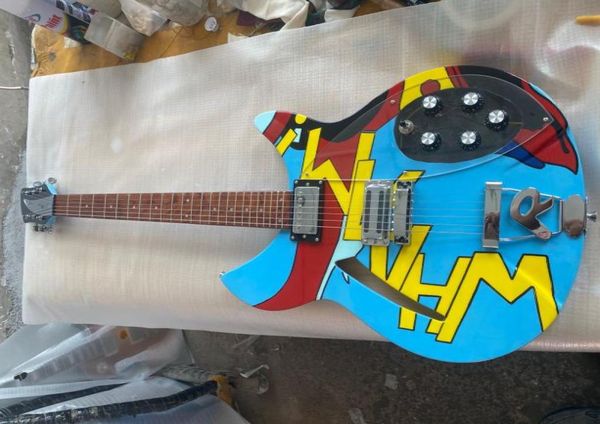 Azul pintado a mano 360 de 6 cuerdas Semi Hollow Cuerpo eléctrico Guitarra con incrustación Five Knobs Pickguard Clear Pickguard Difvaboard5192065