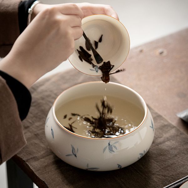 Tazón de lavado de té de cerámica mariposa de mariposa pintada a mano té de té de kung fu utensilios de té puede fabricante de té jian shui té ceremonia