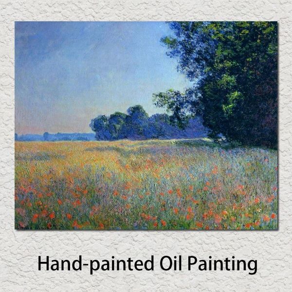 Lienzo pintado a mano, pinturas al óleo de Claude Monet, reproducción de campo de avena y amapola, Giverny para decoración de pared para oficina, 241M