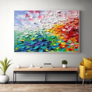 Handgeschilderde gekleurde bloemblaadjes Olieverf op canvas, grote kleurrijke 3D -muurkunst, florale textuurcanvas kunst, huisverwarmingsgeschenken