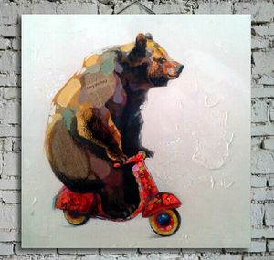 Peint à la main Cool Bear Conduite Photo Print Top Qualité Toile Animal Peinture pour Salon ou Chambre No Frame