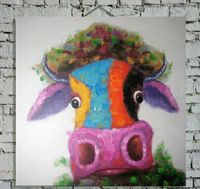 Peint à la main Décor Vache Art Peinture sur Toile Animal Image Peintures pour La Décoration de La Maison Soutien Droppshipping Carré