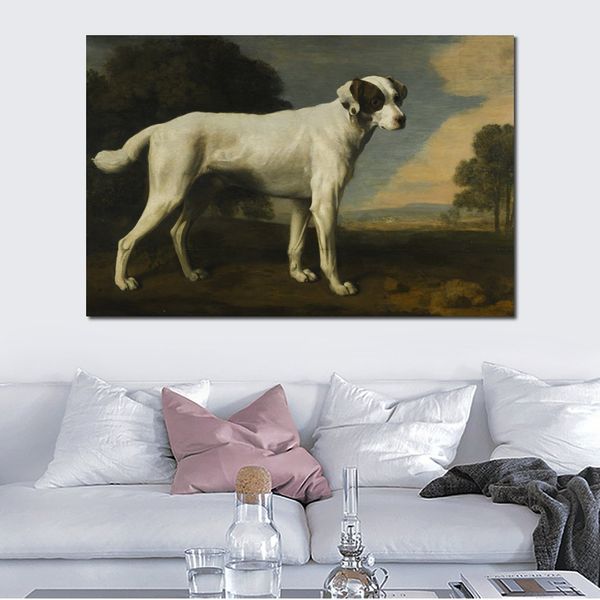 Peint à la main George Stubbs cheval peinture vicomte Gormanstons blanc chien toile Art classique paysage famille chambre décor