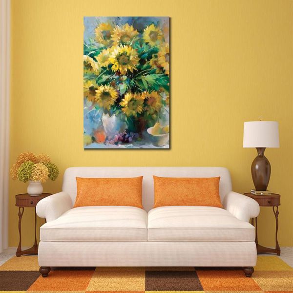 Lienzo impresionista pintado a mano, pintura de Willem Haenraets de girasoles, obra de arte de naturaleza muerta para decoración de sala de estar