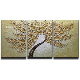 Pintado a mano LNIFE Flor de oro pintura al óleo lienzo paleta pintura para sala de estar cuadro de árbol de flores moderno arte de pared Pictures226e