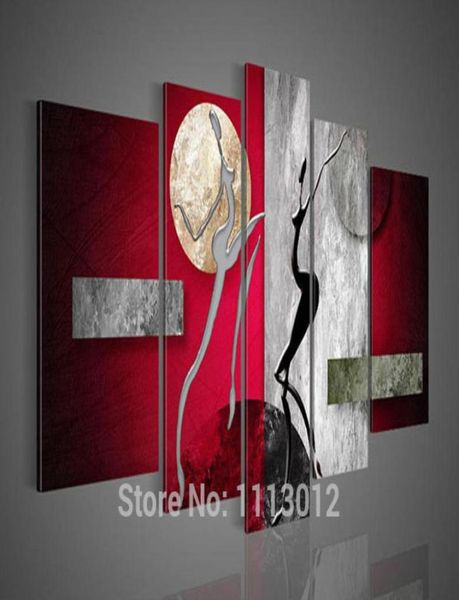 Peint à la main moderne décoration abstraite huile peinture à la maison image pour salon mural toile 5 pièces nue femmes danse6501806