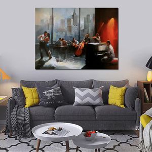 Handgeschilderde canvas Oil Painting City Landschap Muziekkamer met uitzicht op Skyline Willem Haenraets Modern Art for Home Decor