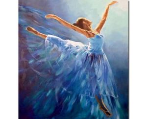 Peinture à l'huile peinte à la main Figure de danse ballerine en bleu abstrait moderne belle toile art femme illustration image pour la maison déc.