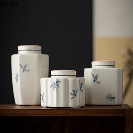 Boîte à thé orchidée peinte à la main, pot en céramique, pot scellé, boîte à thé portable, réservoir de stockage, boîte de rangement, récipient à thé, canette de thé, pots de bonbons 240119