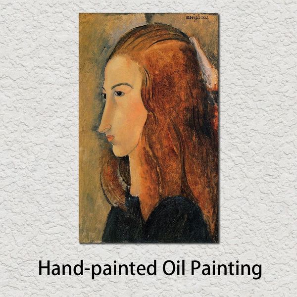Peint à la main Portrait Toile Art Lady Portrait de Jeanne Hebuter Amedeo Modigliani Peintures à l'huile abstraites pour Hall Wall Decor