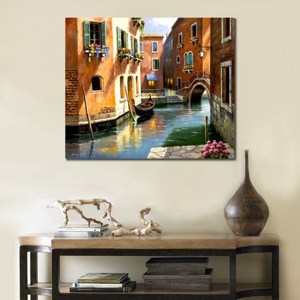 Lienzo de paisaje realista pintado a mano arte de pared Venecia tarde Sung Kim pintura hermosa decoración de comedor