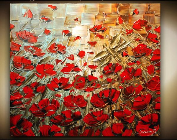 cuchillo de paleta roja pintada a mano Pinturas de flores pesadas pinturas de flores de arte moderno lienzo de arte de pared regalos únicos kungfu art3913031