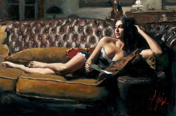 Reproduction à l'huile de femme sexy peinte à la main Fabian Perez Saba avec lettre Home Decor Mur Art sur Toile pour chambre à coucher, hôtel, café bar, sans cadre