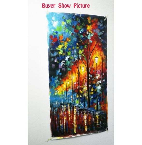 Pintado a mano arte de la pared pinturas al óleo abstractas modernas lluvia árbol camino colorido paleta cuchillo pintura al óleo sobre lienzo para sala de estar H1075523