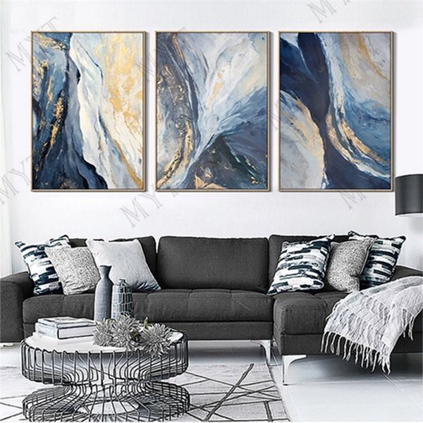Cuadro de arte de pared pintado a mano pintura al óleo de paisaje de nube azul abstracta hecha a mano para sala de estar dormitorio decoración del hogar sin marco 210310