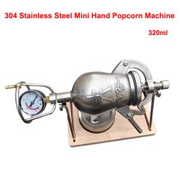 Machine à pop-corn à la main 320ML Machine à souffler le pop-corn à tir ouvert Mini-popper en acier inoxydable Petit fabricant de pop-corn manuel Amplificateur à grain à tir ouvert