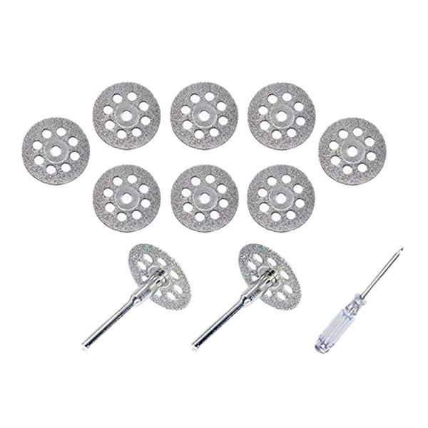 Accesorios para herramientas eléctricas manuales Rueda de corte de diamante (22 mm) 10 piezas con mandril 402 (3 mm) 2 piezas y destornillador para Dremel rotativo