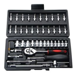 Hand Power Tool Accessoires Tools Professional 46pcs Sleutel Socket Set 1/4 inch schroevendraaier Ratchet Wrench Kit Auto Repair Combina Dhtla