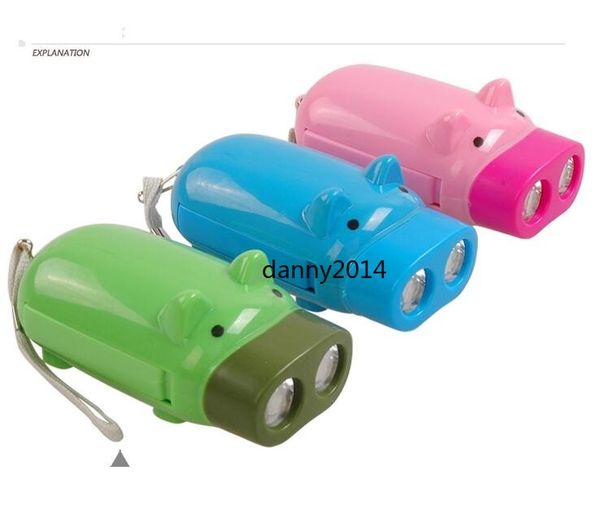 Presión a mano mini linterna de cerdo recargable Lighting de juguete Linteria de bolsillo Piggy Diseño auto-resalte con 2 antorchas LED lámpara