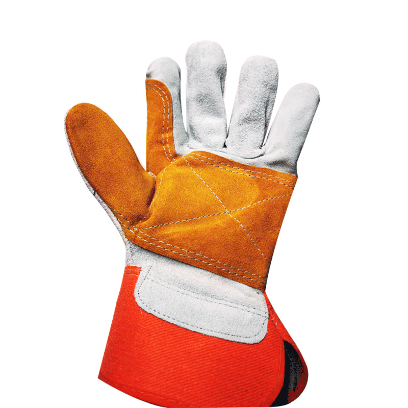 Hand protection antiskid leather gloves cow two-layer primary color full length fingernail socks