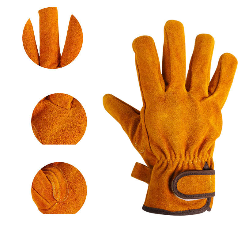 Hand protection cowhide Velcro two layers of leather Japan and South Korea Amazon popular cotton cut resistant gloves
