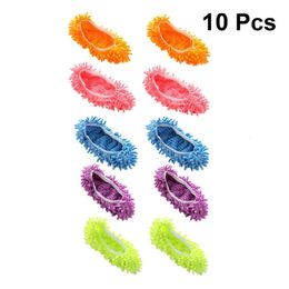 Barredoras manuales 10 UNIDS Chenille Dust Mop Zapatillas Calcetines para pies Gorras Multifunción Limpieza de pisos Lazy Shoe Covers Limpiador de cabello 230617