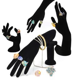 Bracelet de support en forme de main en forme de bracelet Rack de joelry affichage Affichage des anneaux noirs velours femelle mannequin hand4172240