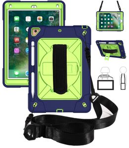 Étui à bandoulière pour iPad Air 2/Pro 9,7 pouces Heavy Duty Robot Armor Kickstand Coque antichoc avec porte-crayon (C)