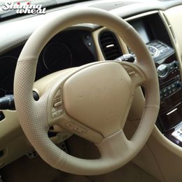 Met de hand gestikte beige lederen stuurwielafdekking voor Infiniti QX50 G25 G35 G37 EX25 EX35 EX37 2008-2013