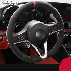Housse de volant de voiture Alcantara noire cousue à la main pour Alfa Romeo Giulia 2017 Stelvio 2017210x