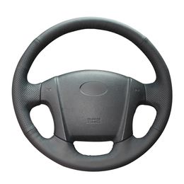 Cubiertas de volante de coche de cuero Artificial, negro de punto, accesorios para Kia Sportage 2 2005 2006 2007 2008 2009 2010