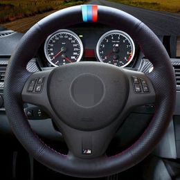 Hand-gestikt Zwart Kunstleer Auto Stuurhoes Voor BMW M Sport M3 E90 E91 E92 E93 e87 E81 E82 E88 X1 E84240N