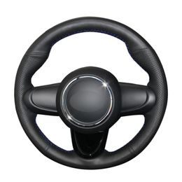 Couverture de volant de voiture en cuir artificiel PU noir cousu à la main pour accessoires Mini Coupé 2016