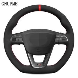 Coprivolante per auto in pelle scamosciata nera cucita a mano per Seat R Leon ST Cupra Ateca FR2854