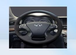 Cubierta del volante para el automóvil de gamuza de fibra de carbono personalizado cosido a mano para Infiniti Q50 QX50 Q70 QX60 QX70 Q309969754