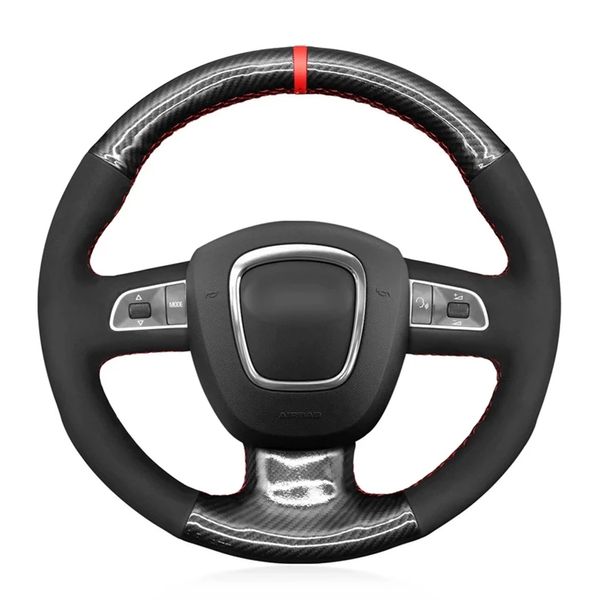 Housse de volant de voiture en Fiber de carbone suédé noir antidérapante cousue à la main pour Audi A3 (8P) A4 (B8) A5 A8 A8 L Q7 RS 4 S4 S5 S6