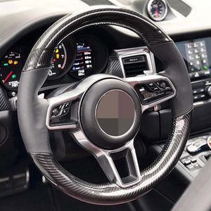 Couverture de volant de voiture en Fiber de carbone en cuir véritable noir doux cousu à la main pour Porsche Macan Cayenne 2015-2016
