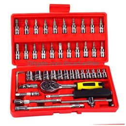 Handgereedschap 46 -stcs Socket Set Mobile Motorfiets Car Repair Tool Precisie Ratchet Ratch Mouw Joint Hardware Kit Box Drop levering M DHIHL